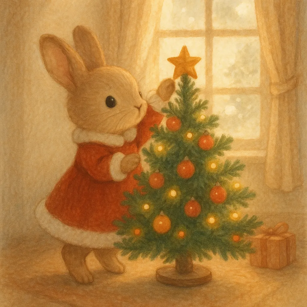 Enjoy an online jigsaw puzzle designed for browser play, featuring a sweet animal and holiday theme with a little bunny decorating a Christmas tree.