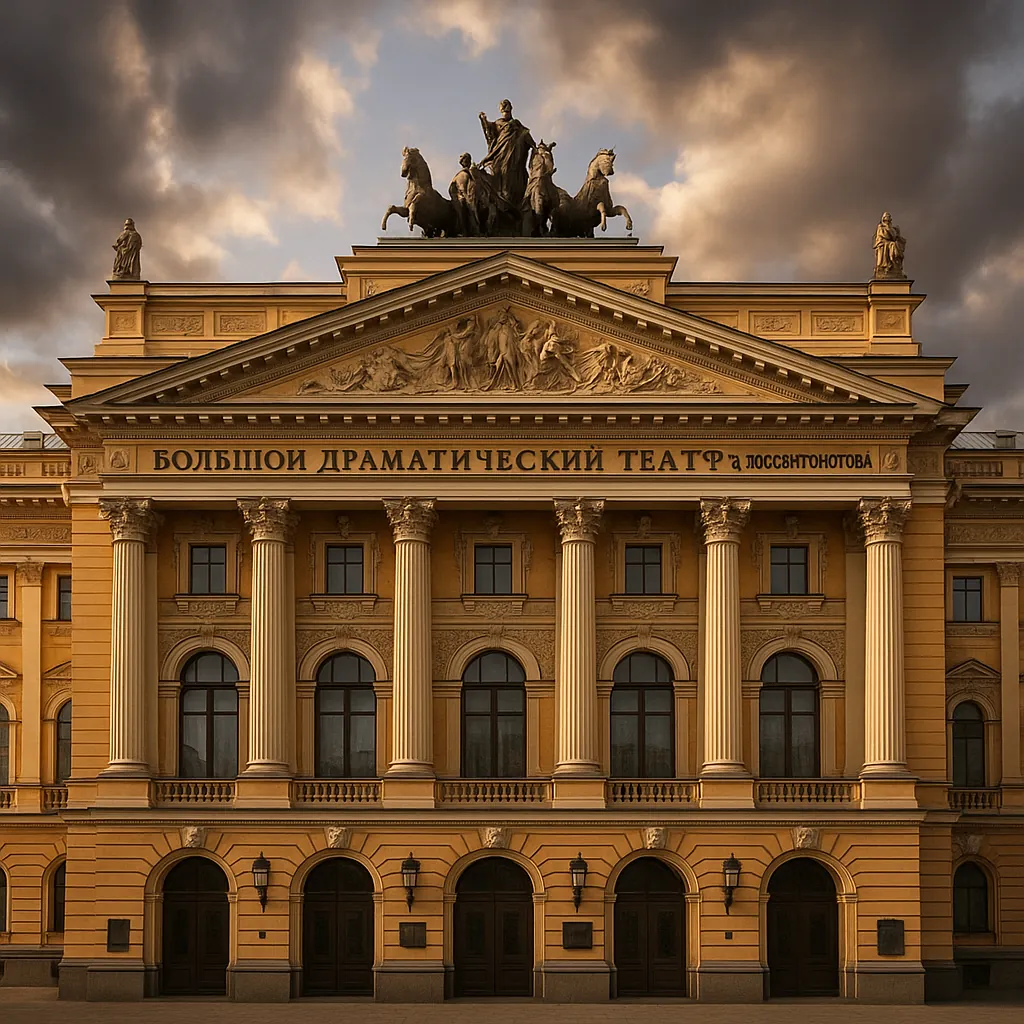 Discover a puzzle with a grand classical theater facade bathed in warm golden tones, tall Corinthian columns, ornate carvings, and statues crowning the pediment
