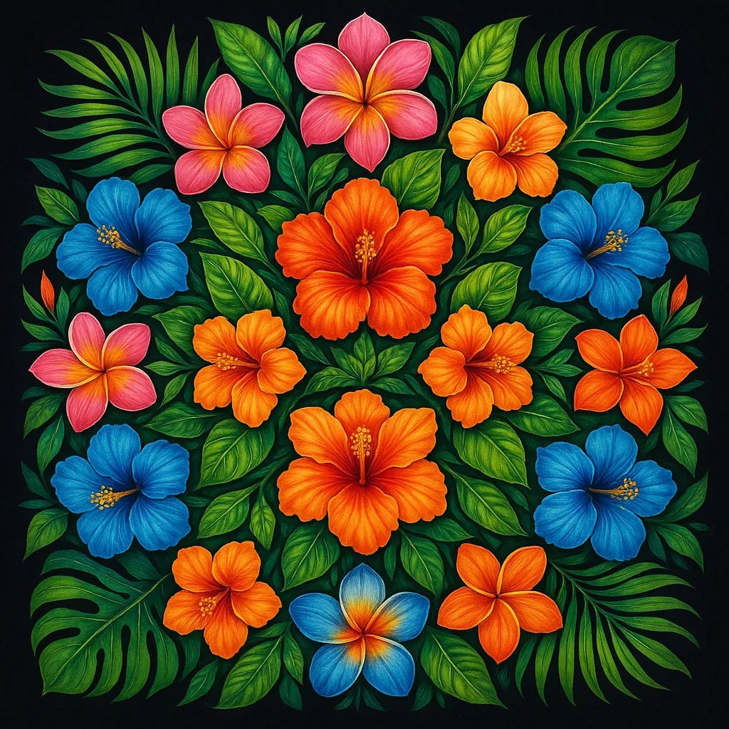 Enjoy an online jigsaw puzzle designed for browser play, featuring a vivid botanical bouquet of tropical flowers and lush foliage.