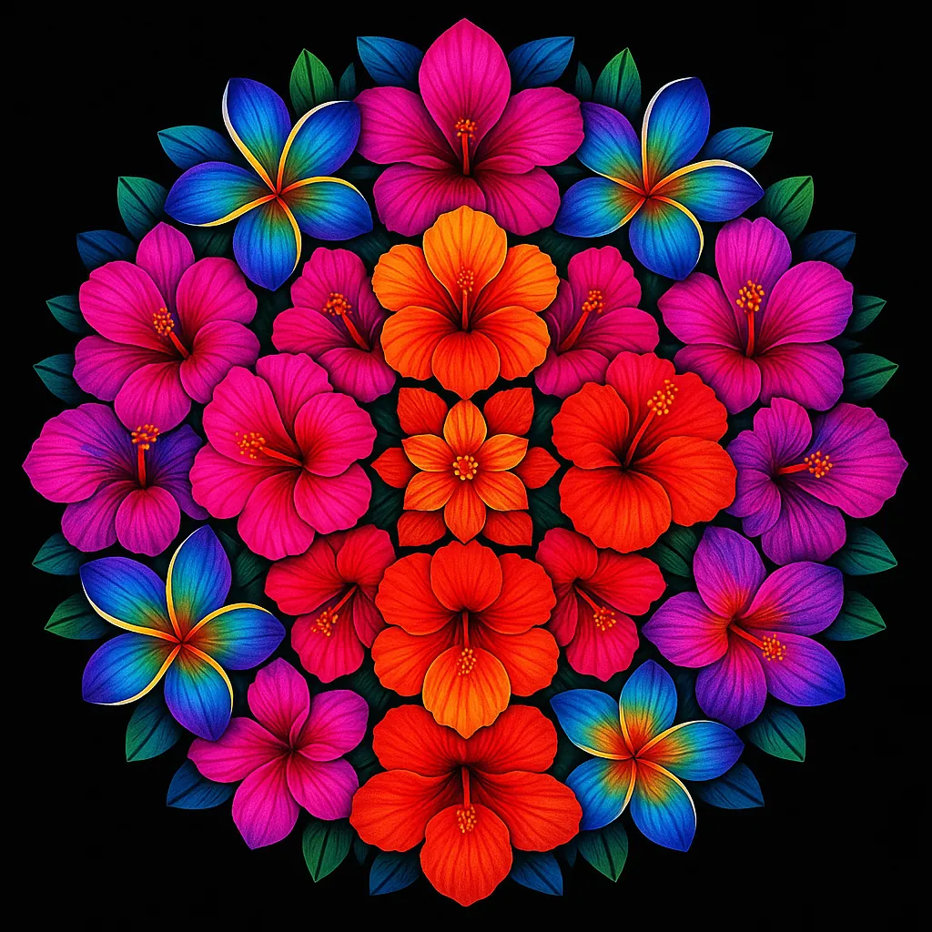 Here’s an online jigsaw puzzle you can play in your browser, featuring a vibrant nature scene of tropical flowers arranged in a striking circular mandala.