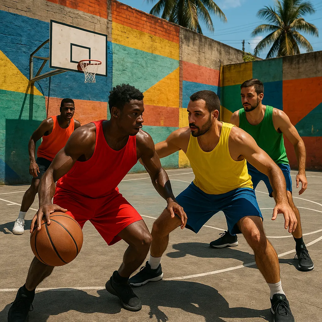 Enjoy an online jigsaw puzzle designed for browser play, featuring lively street basketball and summertime sports action.