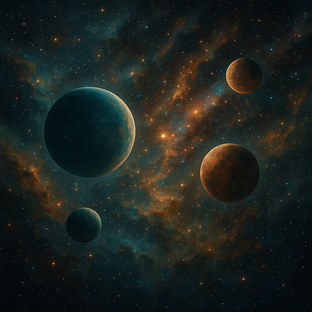 Enjoy an online jigsaw puzzle designed for browser play, featuring a serene cosmic scene of planets and starfields.