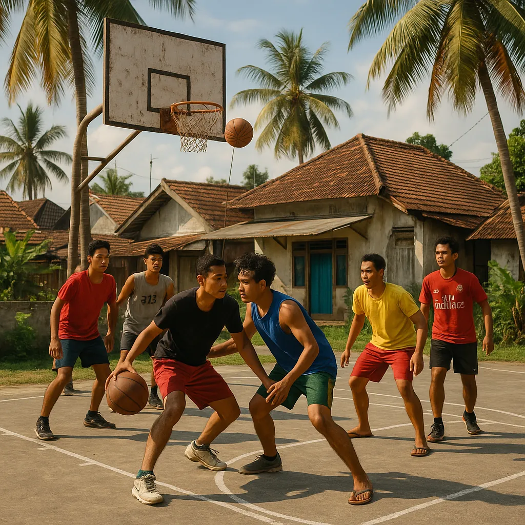 Here’s an online jigsaw puzzle you can play in your browser, featuring an energetic outdoor sports scene of young men playing basketball in a tropical village.