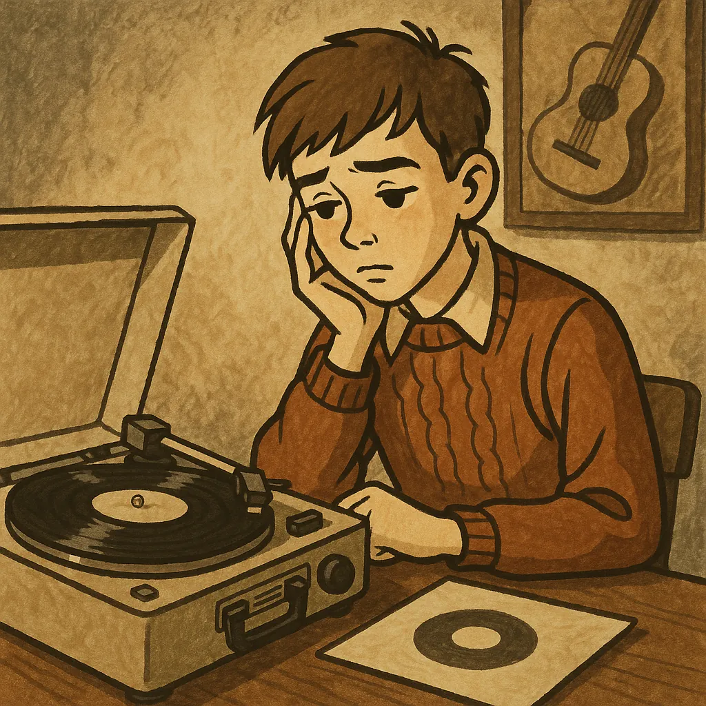 Play an online jigsaw puzzle in your browser that shows a nostalgic music scene centered on vinyl and a quiet moment at home.