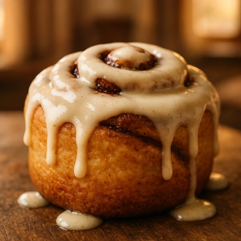 Enjoy assembling a puzzle depicting a close-up of a warm cinnamon roll topped with glossy, creamy icing slowly dripping down its swirls.