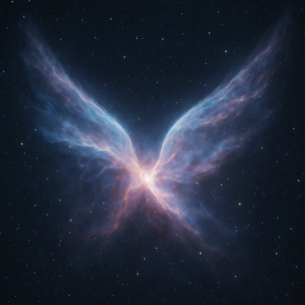 Discover a puzzle with a celestial nebula shaped like luminous wings, set against a deep star-studded space backdrop.