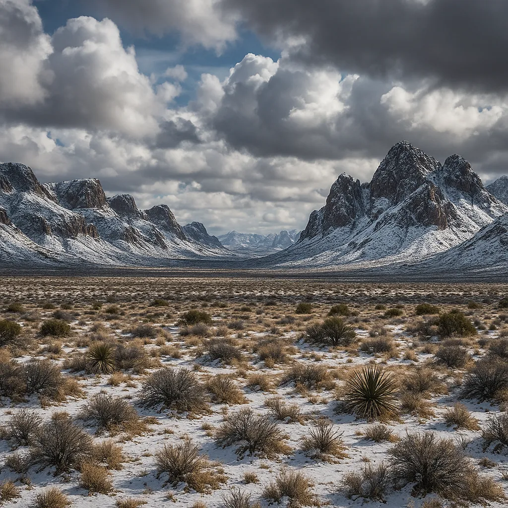 Enjoy an online jigsaw puzzle designed for browser play, featuring a dramatic mountain desert landscape where arid plains meet snow-dusted peaks.