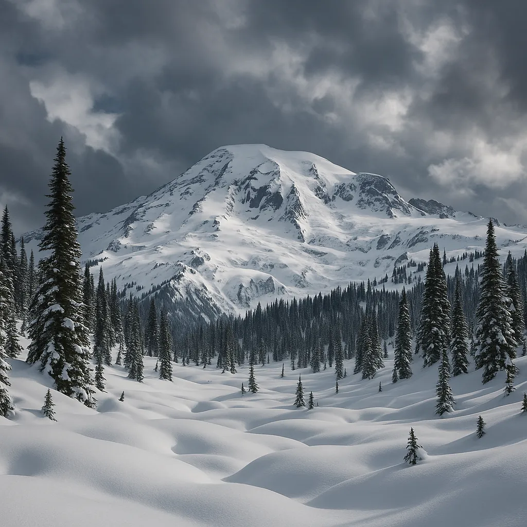 Enjoy an online jigsaw puzzle designed for browser play, featuring a dramatic winter mountain landscape and serene alpine nature.
