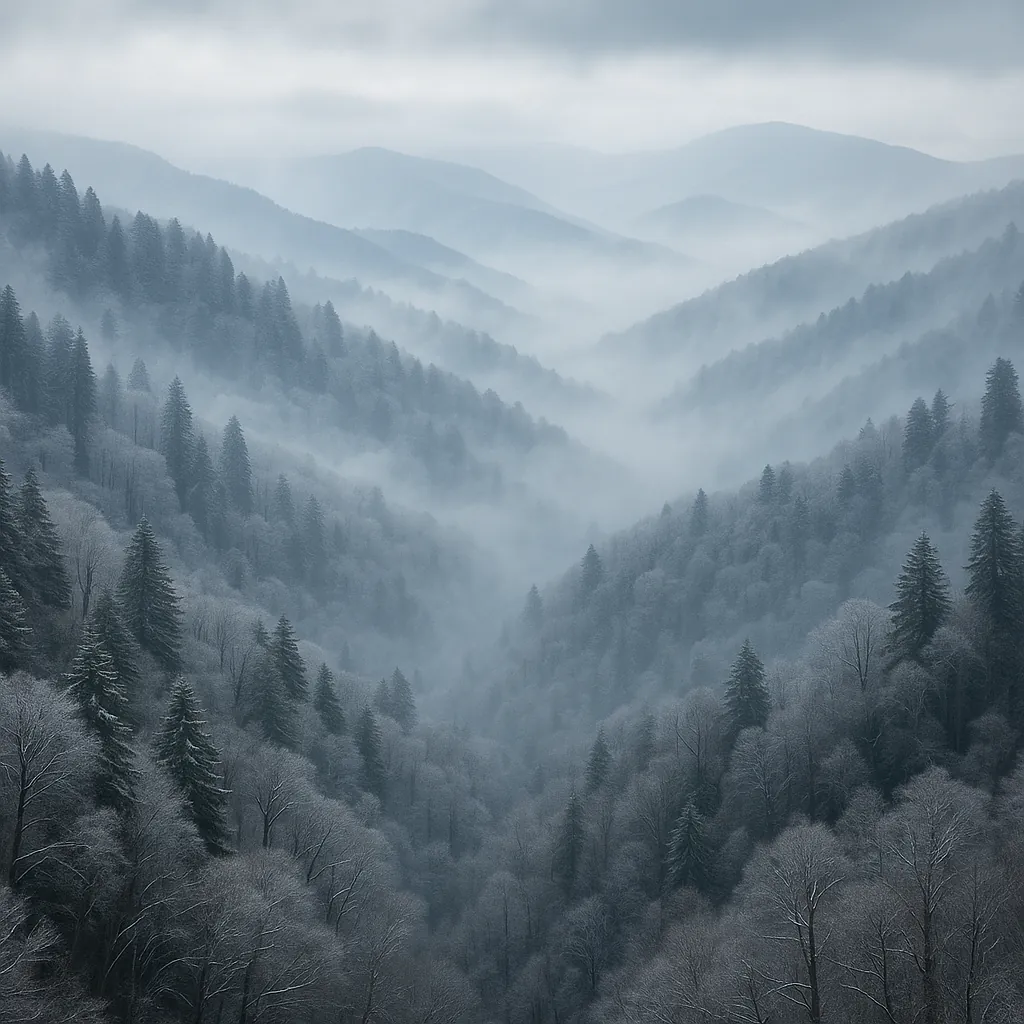 Enjoy an online jigsaw puzzle designed for browser play, featuring a misty mountain forest scene that celebrates nature and quiet landscapes.