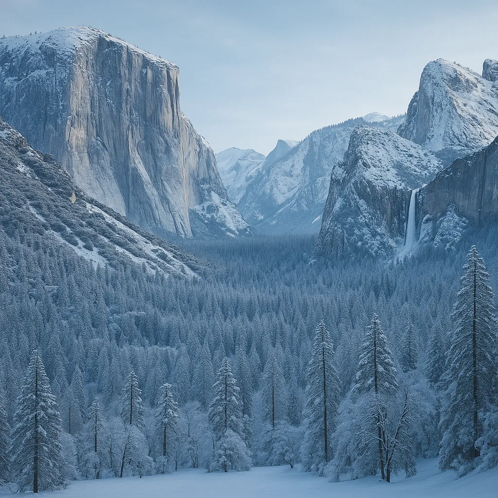 Here’s an online jigsaw puzzle you can play in your browser, featuring a serene winter mountain landscape and towering granite cliffs blanketed in snow.