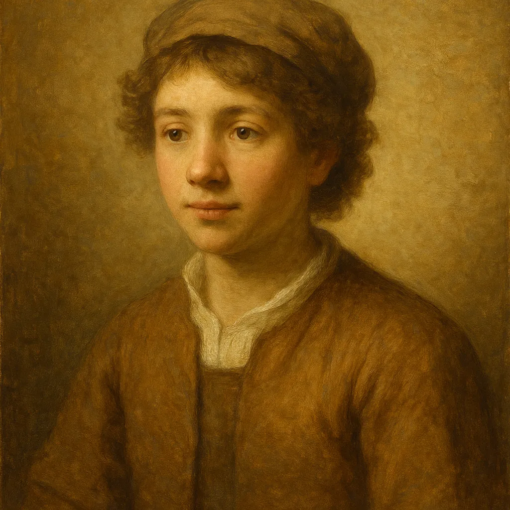 Discover a puzzle with a classical oil portrait of a thoughtful young figure in warm, honeyed browns and soft golden light.