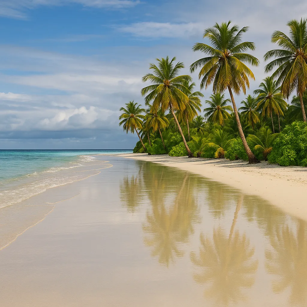 Enjoy an online jigsaw puzzle designed for browser play, featuring a tranquil tropical beach scene that celebrates nature and seaside calm.