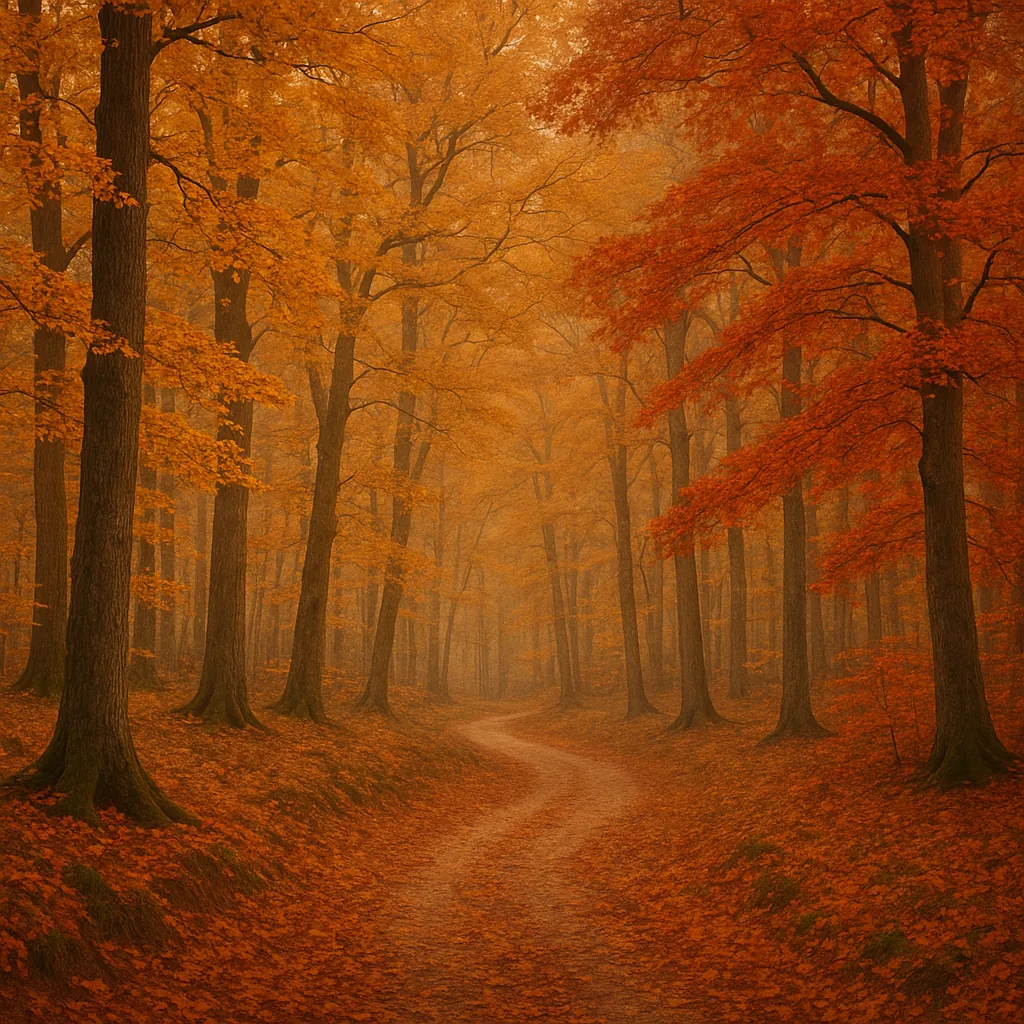 Play an online jigsaw puzzle in your browser that shows a serene autumn forest scene, perfect for lovers of nature and seasonal landscapes.