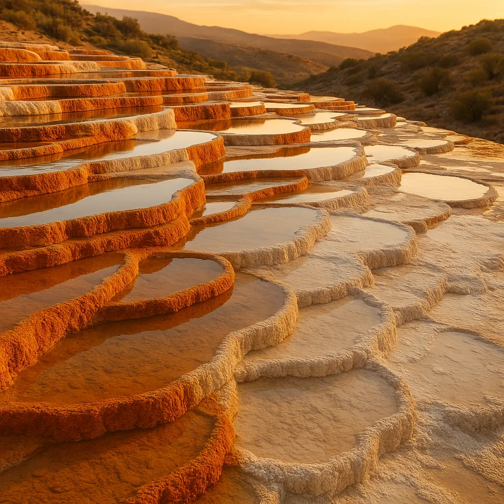 Enjoy an online jigsaw puzzle designed for browser play, featuring a striking natural landscape of terraced mineral pools.