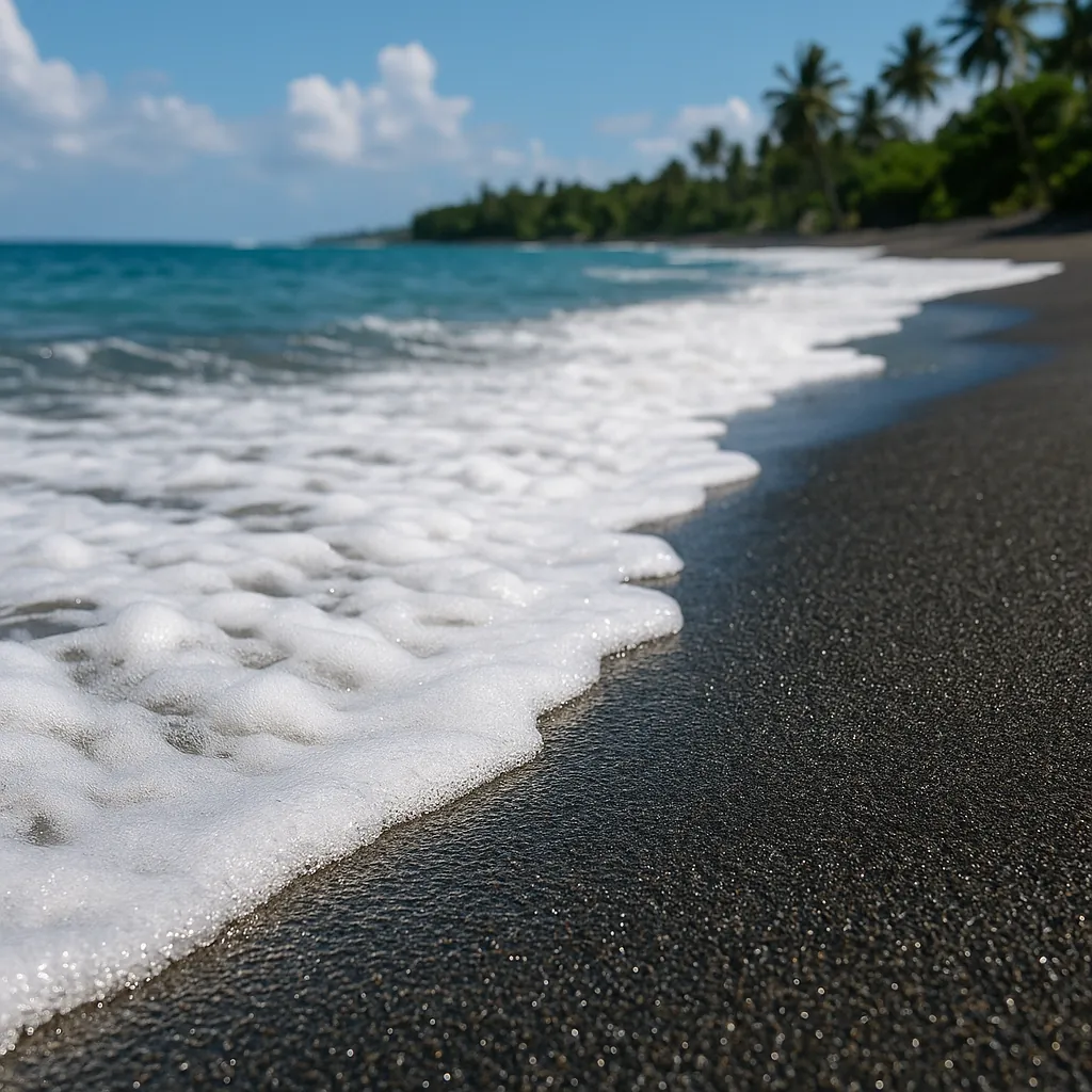 Enjoy an online jigsaw puzzle designed for browser play, featuring a tranquil beach scene from nature with foamy waves lapping at the shore.