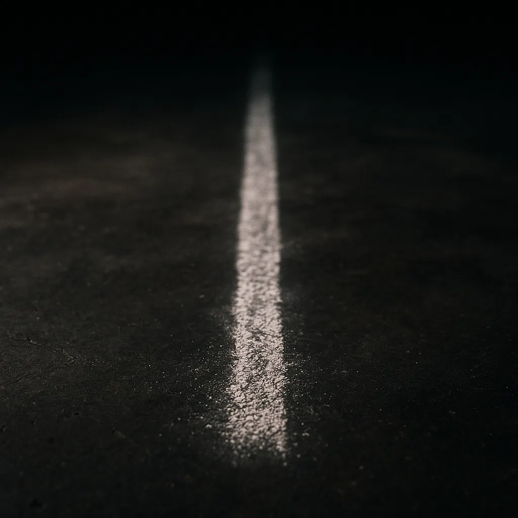 Enjoy an online jigsaw puzzle designed for browser play, featuring a minimalist urban scene with a single white road or chalk line stretching into darkness.