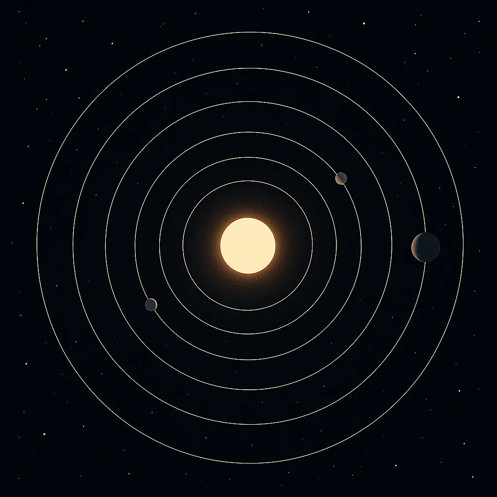 Enjoy an online jigsaw puzzle designed for browser play, featuring a minimalist space scene of a glowing star and orbiting planets.