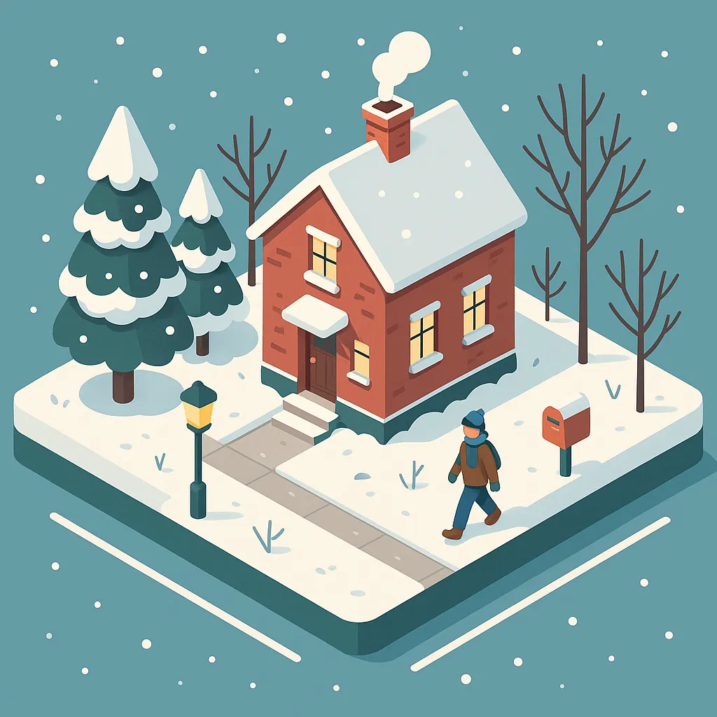Enjoy an online jigsaw puzzle designed for browser play, featuring a cozy winter home scene that blends nature and neighborhood charm.