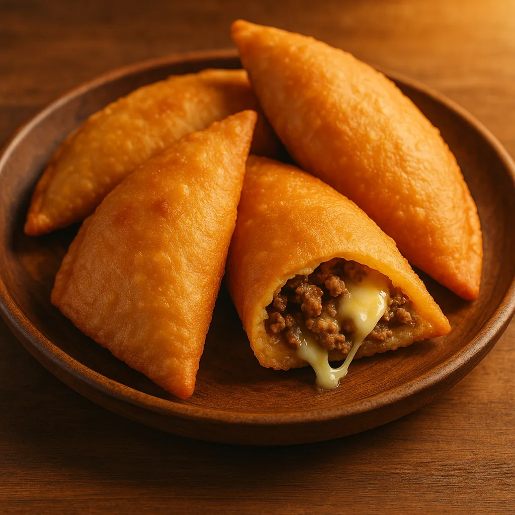 This online jigsaw puzzle features a close-up of golden, savory pastries on a wooden plate, perfect for food lovers who enjoy cozy culinary scenes.