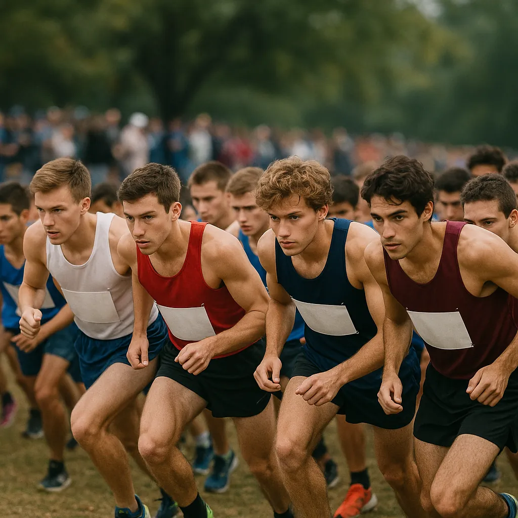 Enjoy an online jigsaw puzzle designed for browser play, featuring an energetic sports scene of cross-country runners at the starting line.