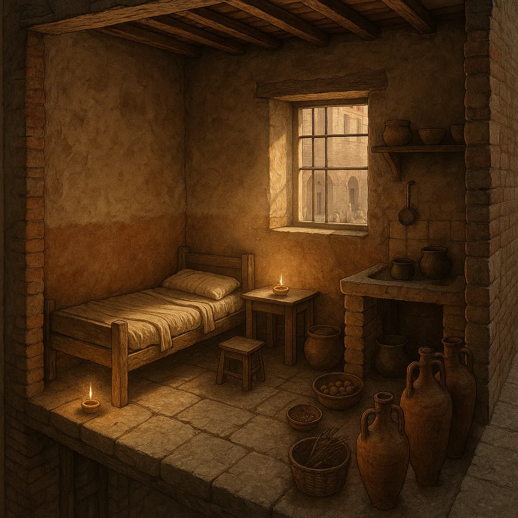 This online jigsaw puzzle features a cozy, rustic interior scene that evokes historical or medieval life, perfect for fans of architecture and warm, atmospheric