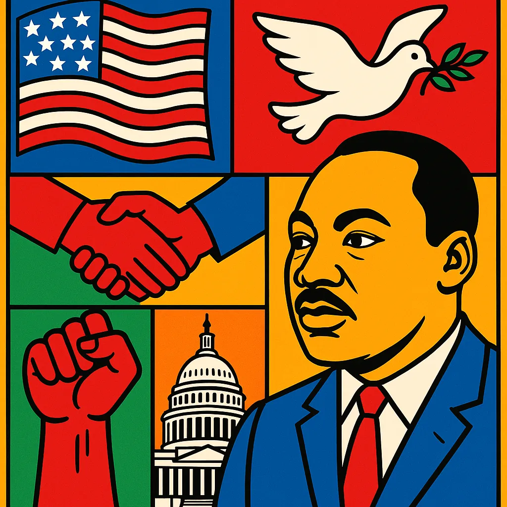Enjoy an online jigsaw puzzle designed for browser play, featuring a bold, colorful tribute to civic unity and social justice.