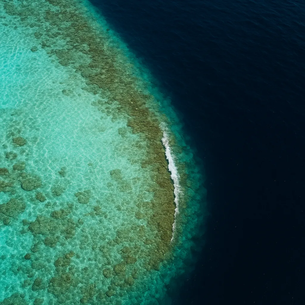 Enjoy an online jigsaw puzzle designed for browser play, featuring a stunning aerial view of ocean and coral reef in vibrant blues and greens.