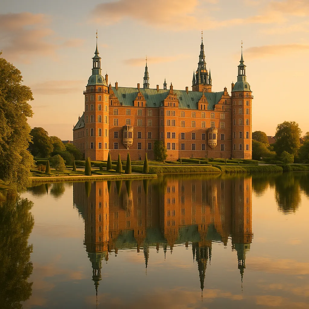 Enjoy an online jigsaw puzzle designed for browser play, featuring a stately historic castle set beside a mirror-like lake.