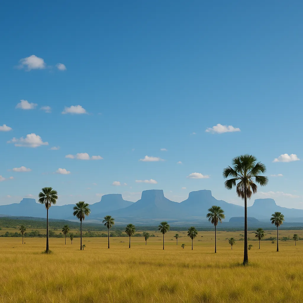 Enjoy an online jigsaw puzzle designed for browser play, featuring a tranquil nature scene of a sunlit savanna.
