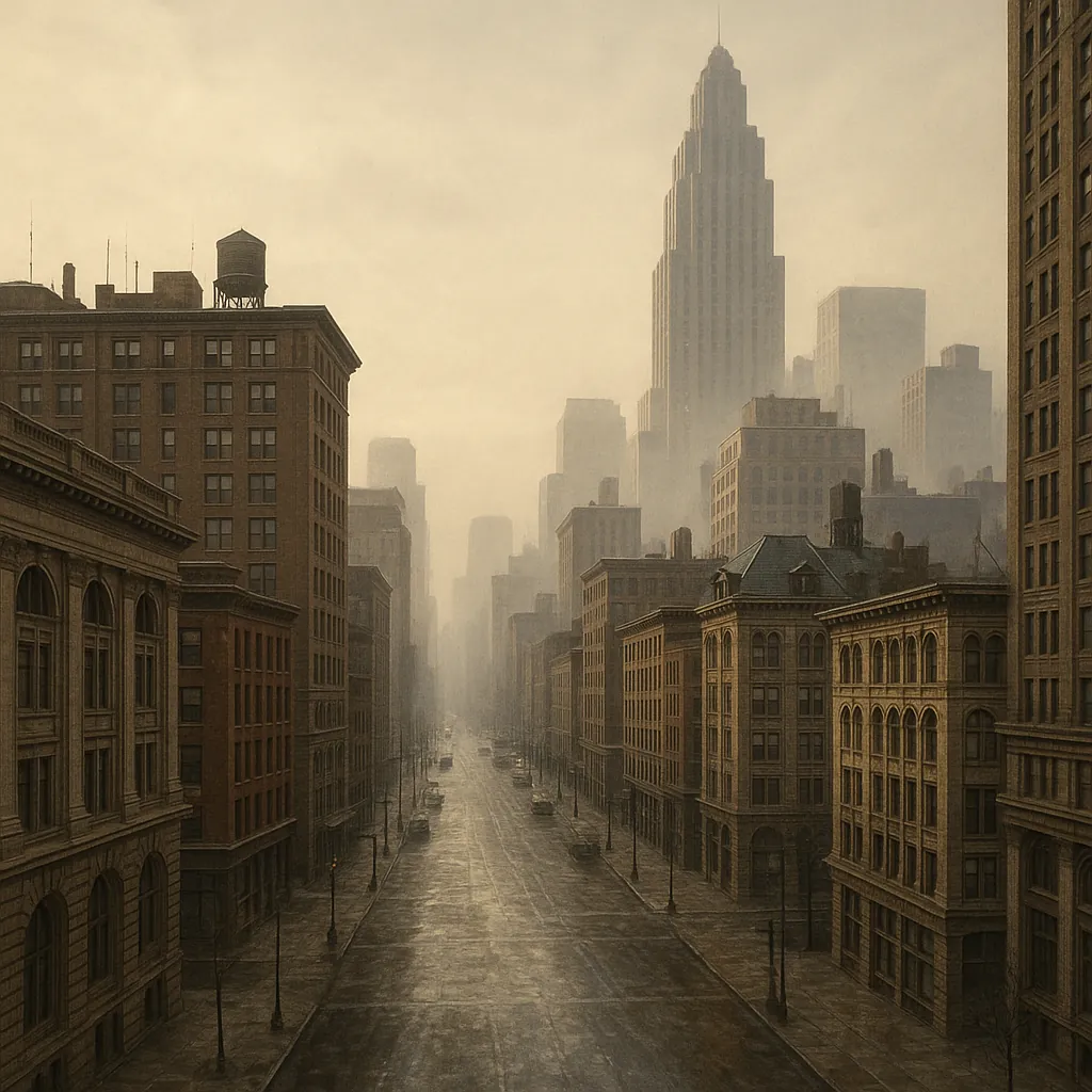 Enjoy an online jigsaw puzzle designed for browser play, featuring a vintage cityscape and classic urban architecture.