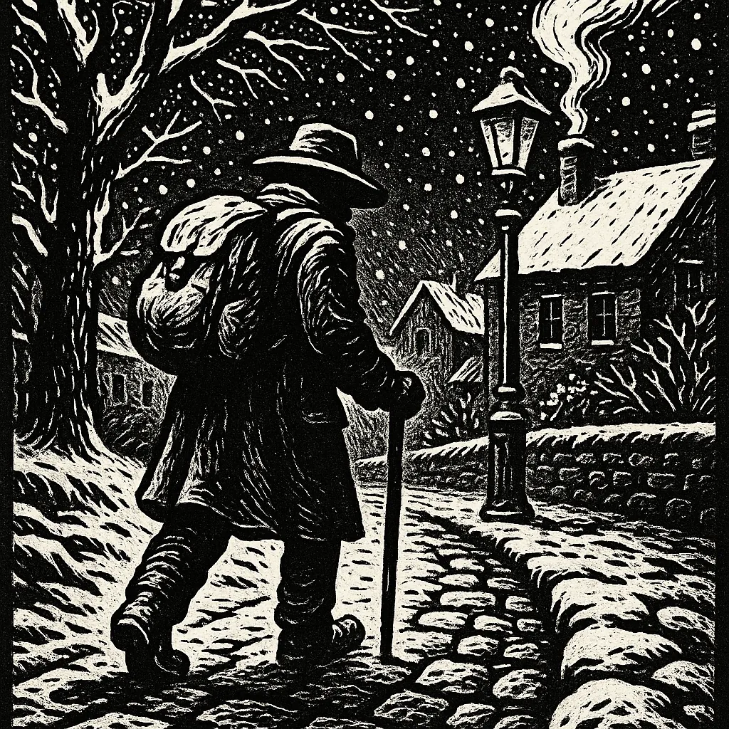 Enjoy an online jigsaw puzzle designed for browser play, featuring a vintage black-and-white winter illustration.