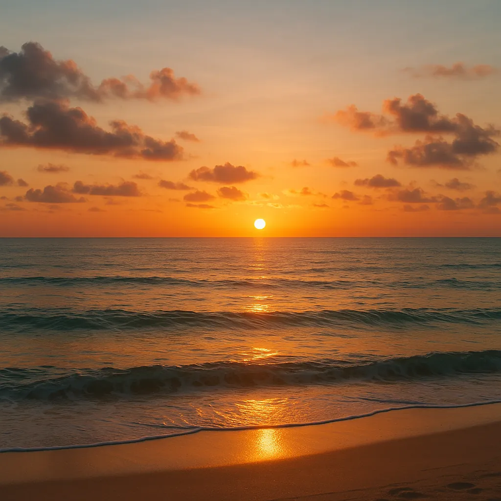 Enjoy an online jigsaw puzzle designed for browser play, featuring a tranquil seaside sunset that captures the simple beauty of nature.