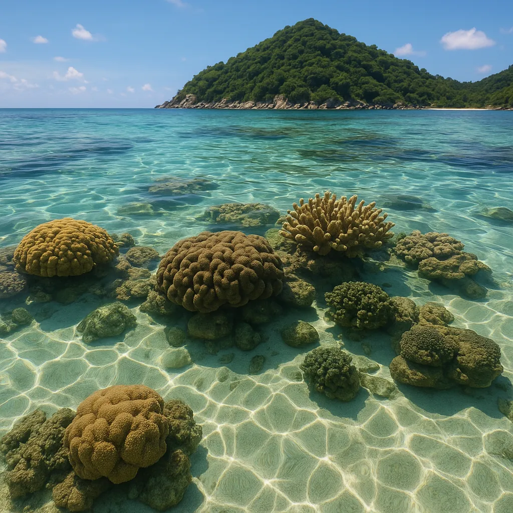 Enjoy an online jigsaw puzzle designed for browser play, featuring a tranquil coastal nature scene with clear turquoise waters and intricate coral formations.