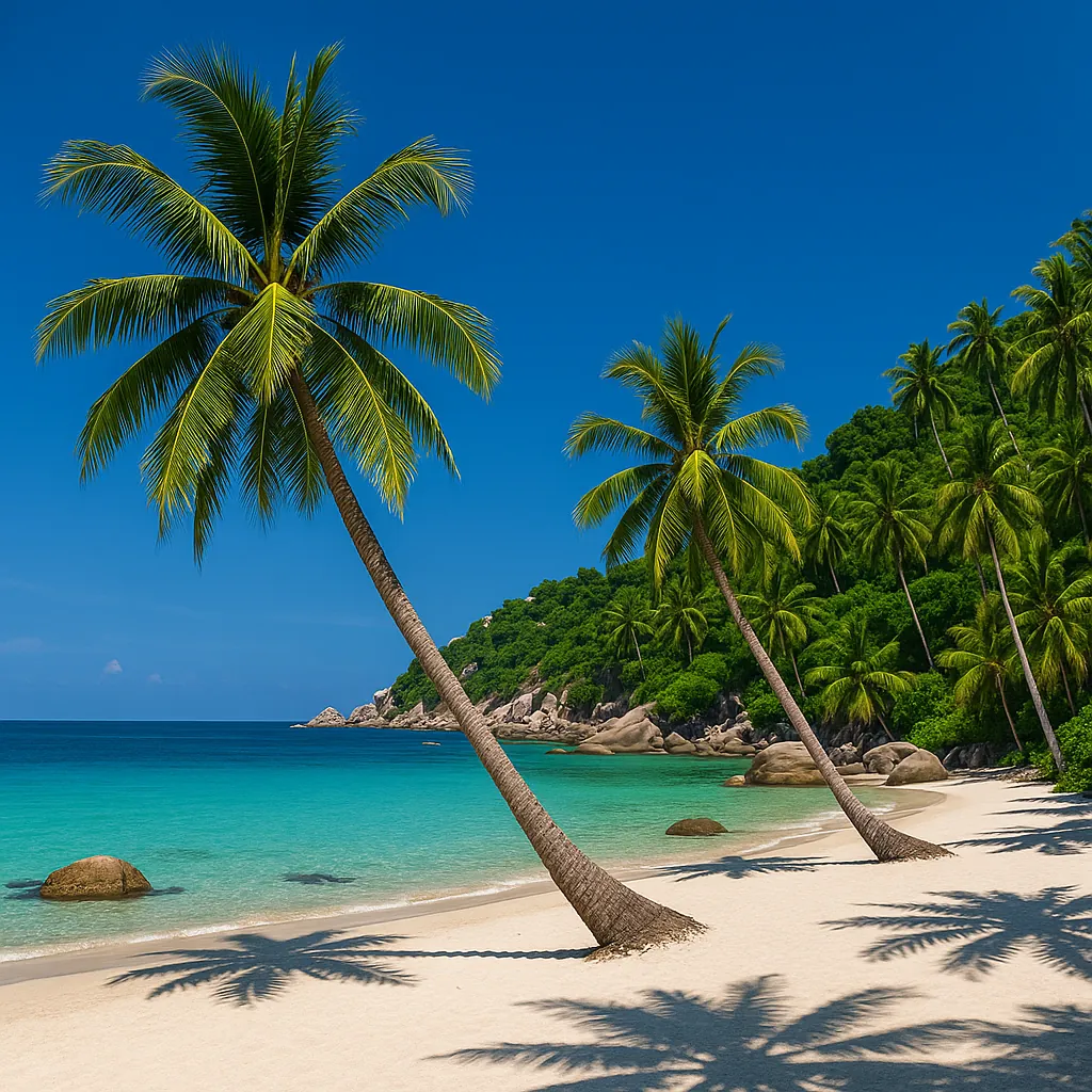 Enjoy an online jigsaw puzzle designed for browser play, featuring a sunlit tropical beach and lush coastal nature.