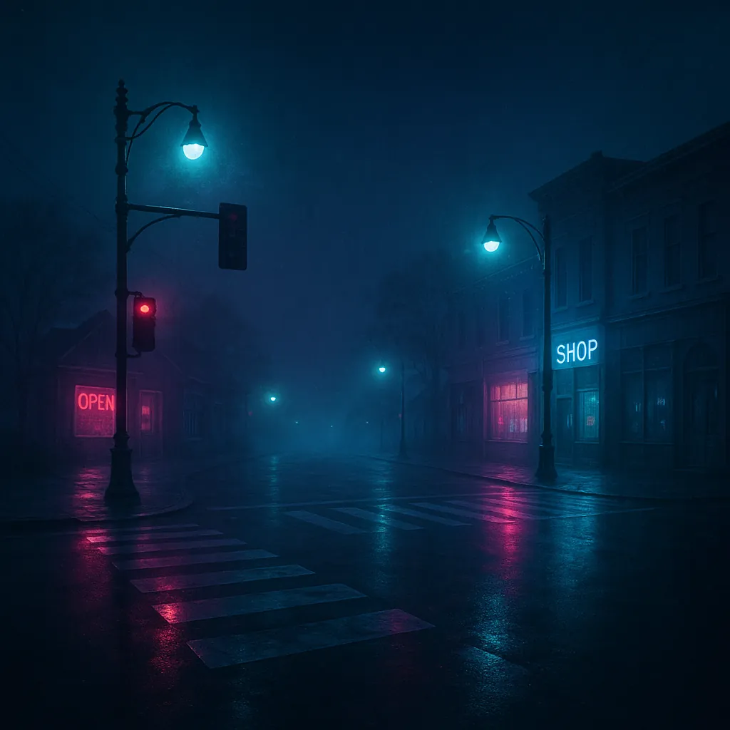 Enjoy an online jigsaw puzzle designed for browser play, featuring a moody urban night scene of a quiet city street.