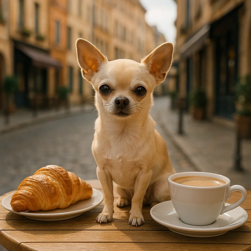 This online jigsaw puzzle features a charming scene that blends animals, food, and a cozy city café setting for browser play.