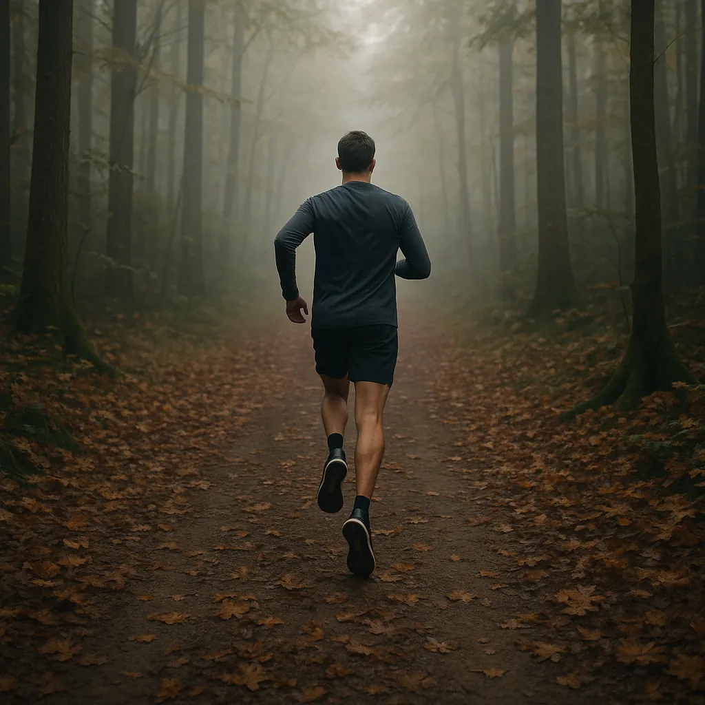 Enjoy an online jigsaw puzzle designed for browser play, featuring a solitary runner on a misty forest trail that blends nature and fitness.