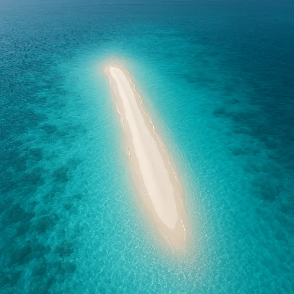 Enjoy an online jigsaw puzzle designed for browser play, featuring a serene coastal scene of a slender sandbar surrounded by vivid ocean colors.