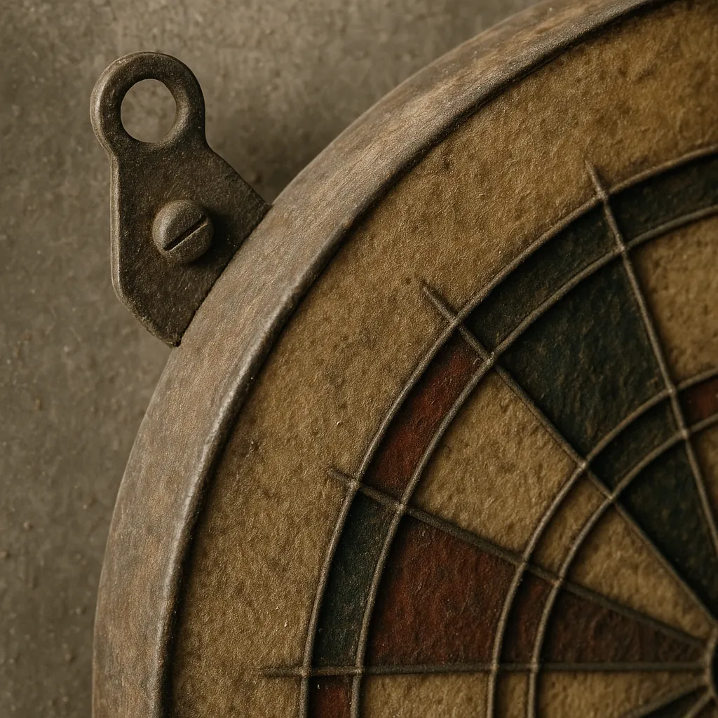 Enjoy an online jigsaw puzzle designed for browser play, featuring a close-up of a vintage dartboard that blends game and rustic décor.