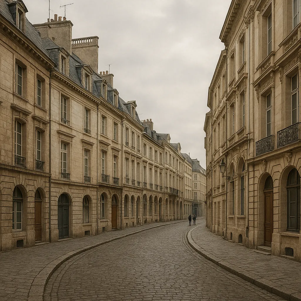 Enjoy an online jigsaw puzzle designed for browser play, featuring a quiet, historic city street lined with elegant stone townhouses and graceful arches.