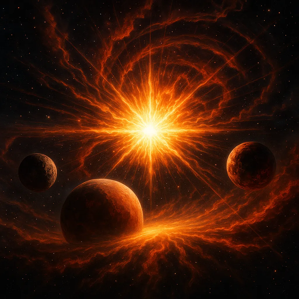 Enjoy an online jigsaw puzzle designed for browser play, featuring a dramatic space scene of fiery nebulae and planets.