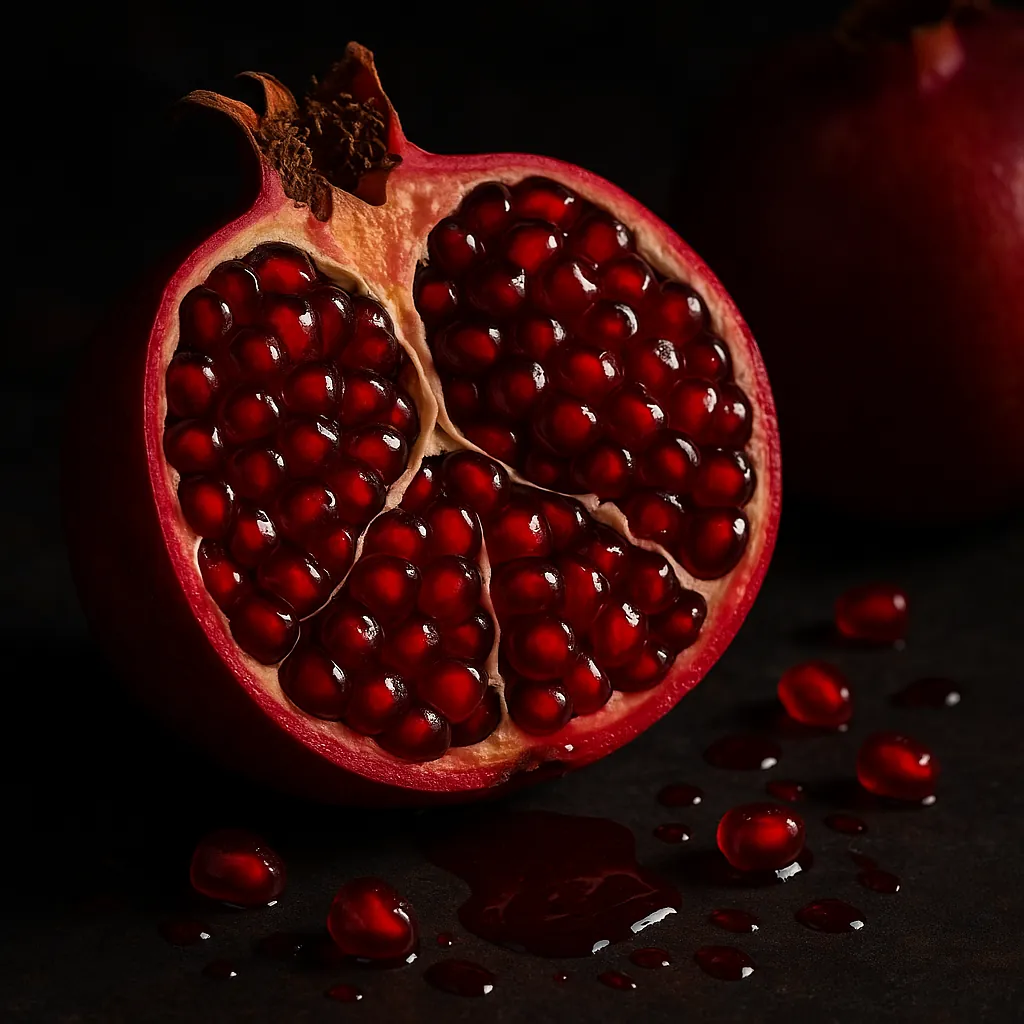Enjoy an online jigsaw puzzle designed for browser play, featuring a close-up of a pomegranate that celebrates food and still-life photography.