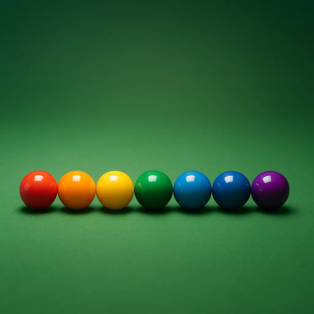 Enjoy an online jigsaw puzzle designed for browser play, featuring a simple, colorful still life of glossy spheres arranged like a rainbow.
