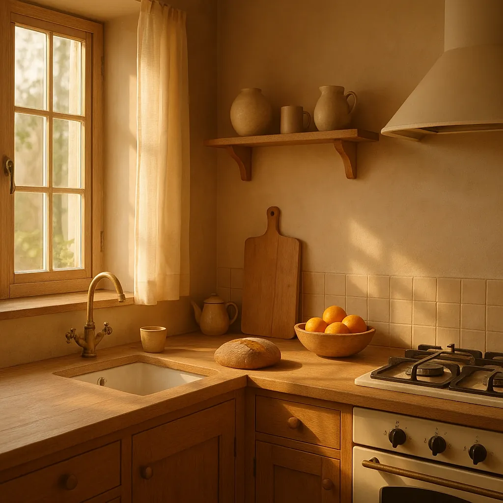 This online jigsaw puzzle features a sunlit kitchen scene that blends homey food and interior themes into a browser-friendly experience.