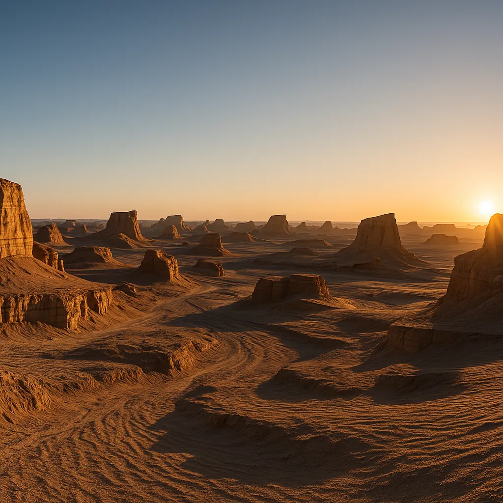 Enjoy an online jigsaw puzzle designed for browser play, featuring a vast desert landscape of mesas and buttes bathed in warm golden light.