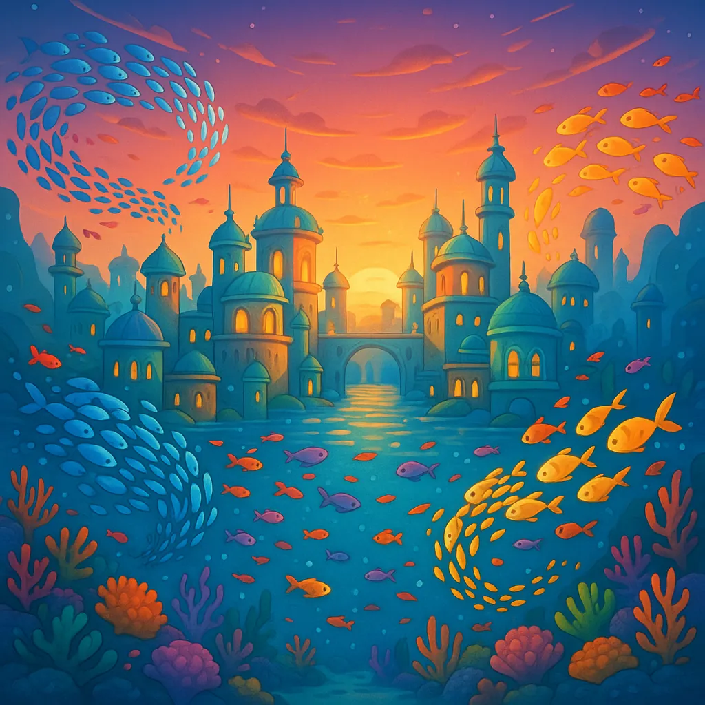 Enjoy an online jigsaw puzzle designed for browser play, featuring a dreamy underwater city where sea life and architecture meet.
