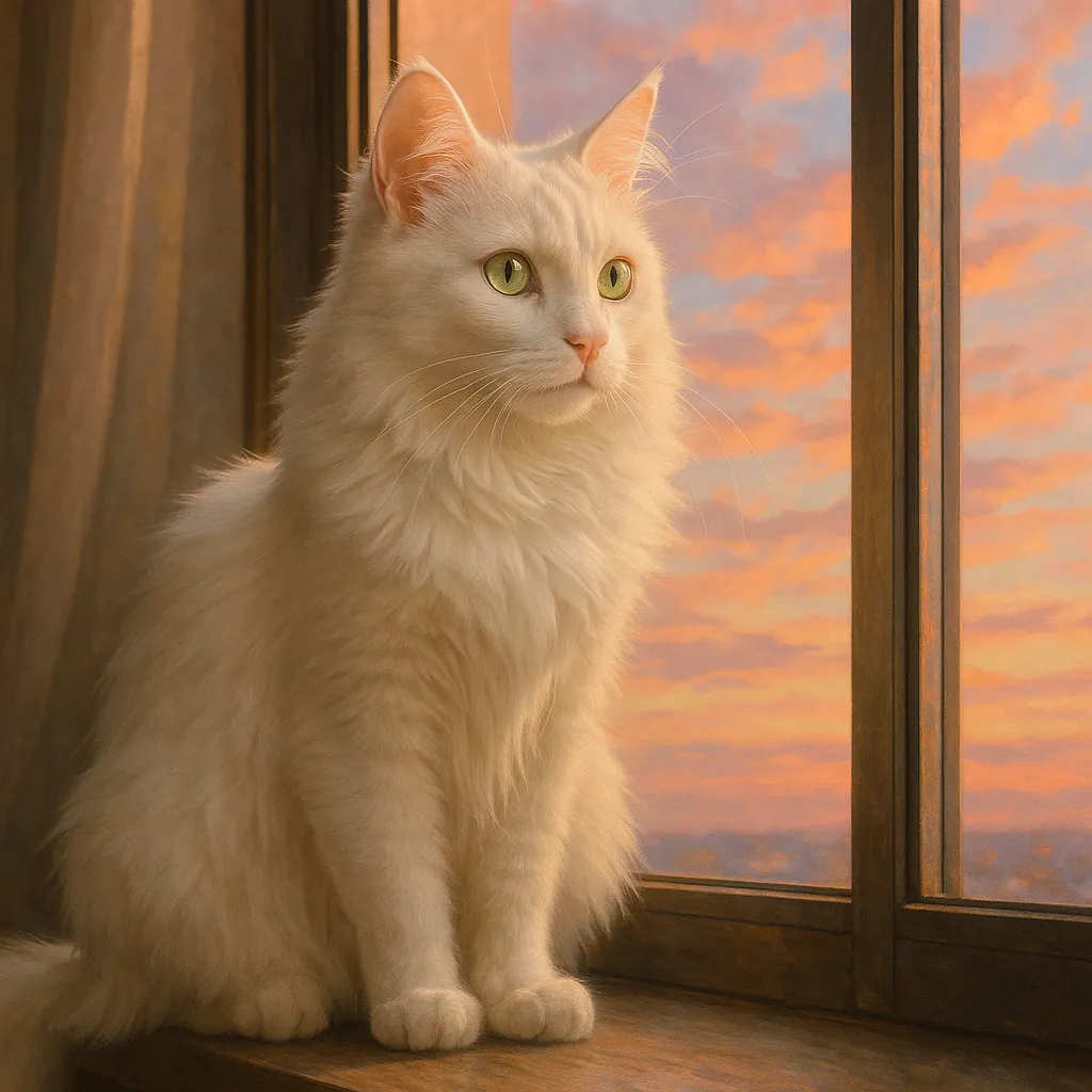 This online jigsaw puzzle features a soft, fluffy cat gazing out of a window, perfect for animal lovers and cozy scenes.