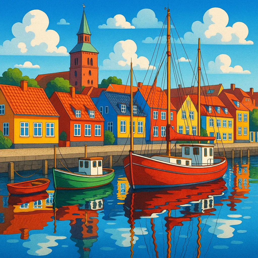 Enjoy an online jigsaw puzzle designed for browser play, featuring a colorful harbor scene filled with boats and charming waterfront houses.