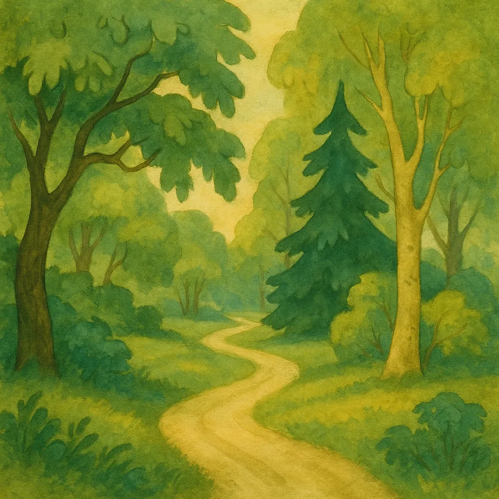 Enjoy an online jigsaw puzzle designed for browser play, featuring a peaceful forest scene full of trees and a winding path.