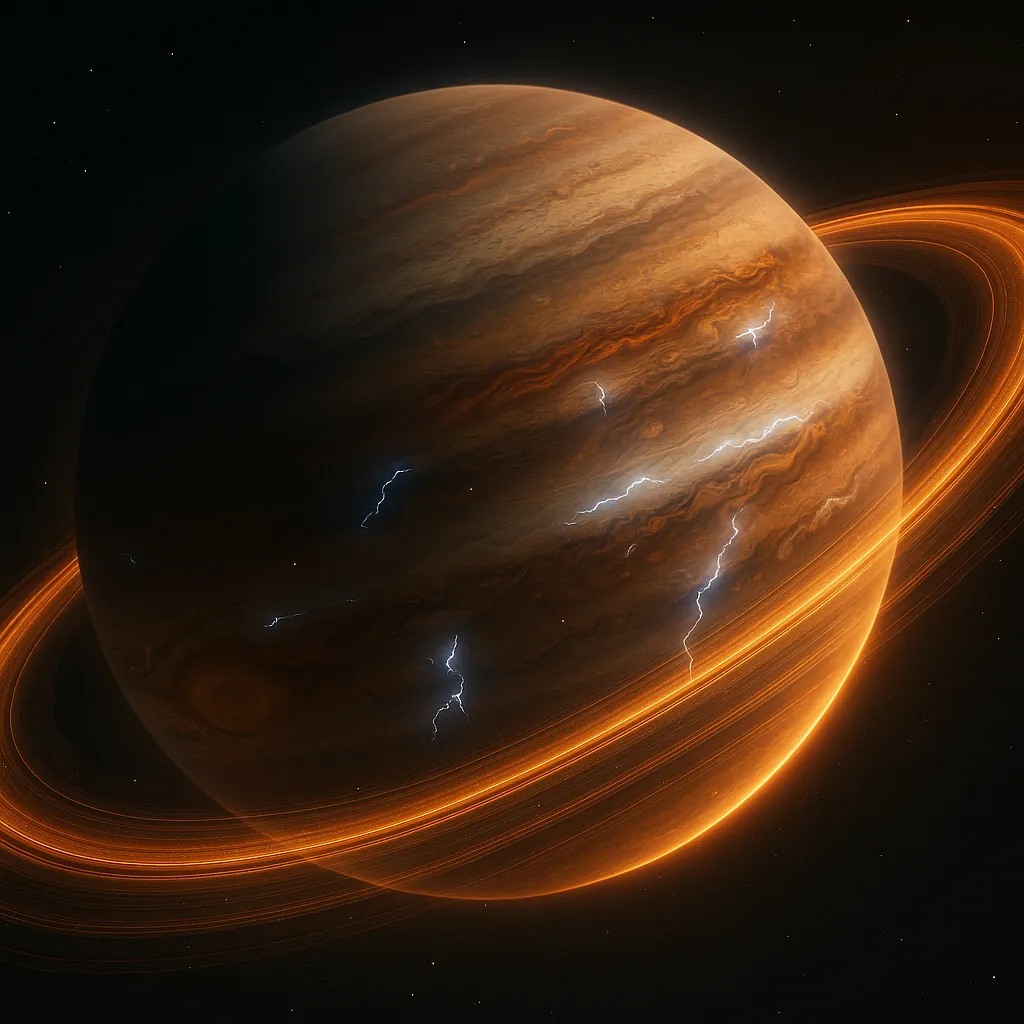Enjoy an online jigsaw puzzle designed for browser play, featuring a dramatic space scene of a ringed gas giant.